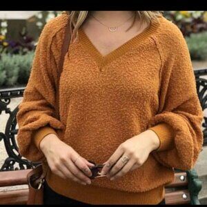 Dreamers Textured V Neck Long Sleeve Slouch Sweater Mustard Golden Size M/L